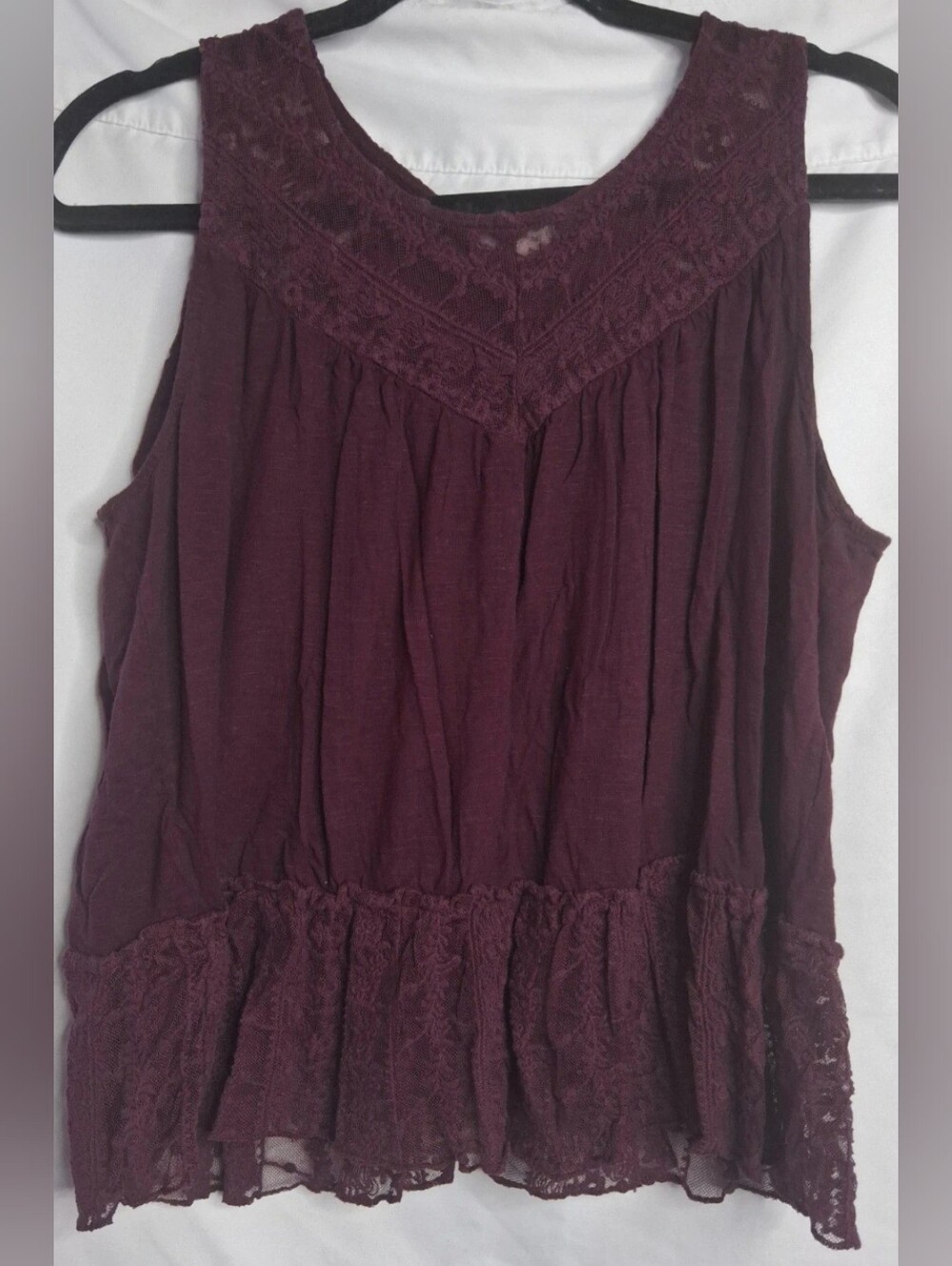 Eyeshadow Boho Deep Plum Babydoll Lace Tank Womens Large
